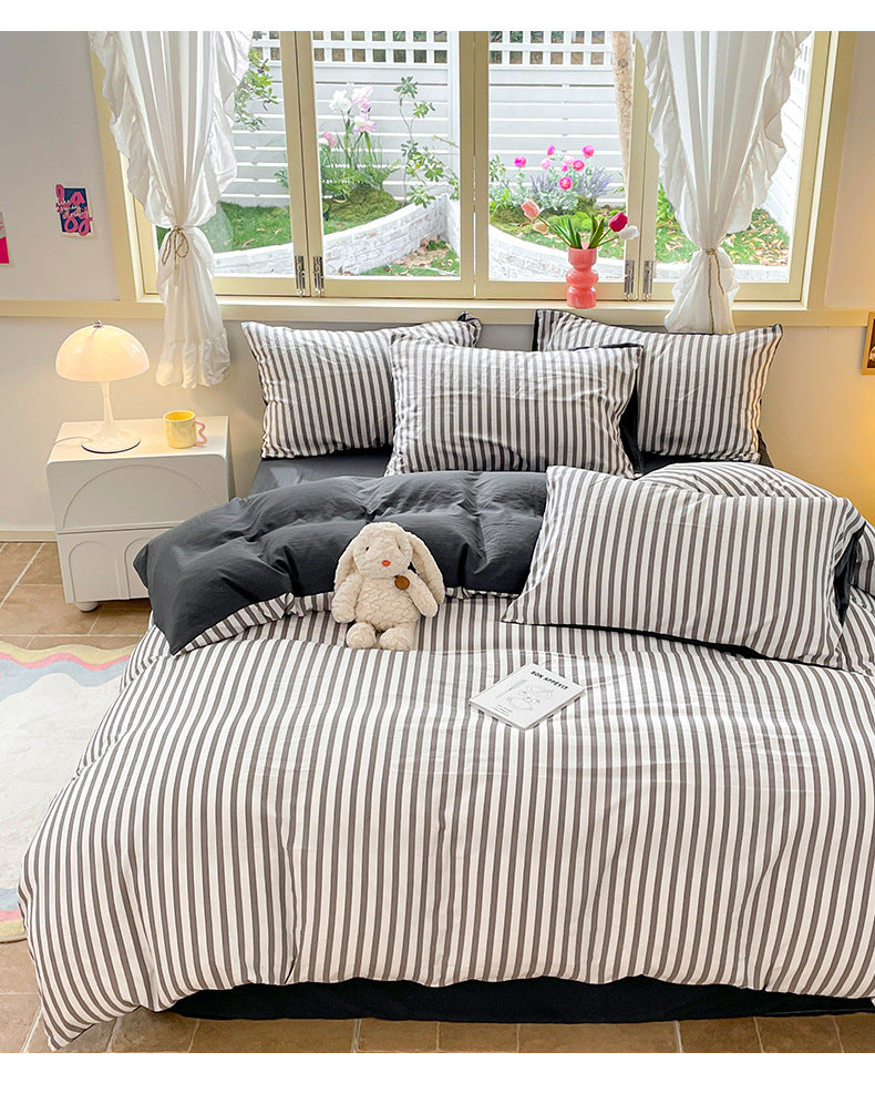 Striped Student Dorm Bedding Set