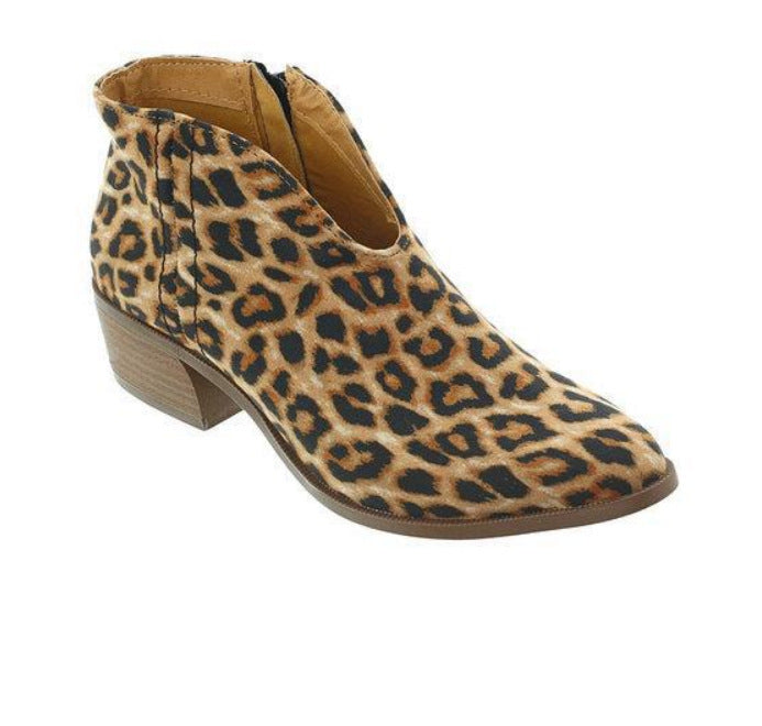 Suede Chunky Heel Ankle Boots with Leopard Print