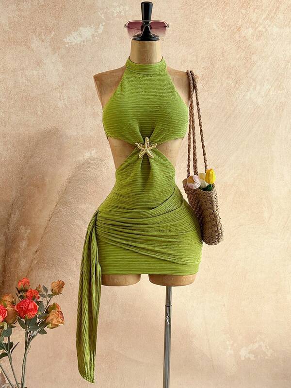 Women's Halter Neck Knitted Mini Dress