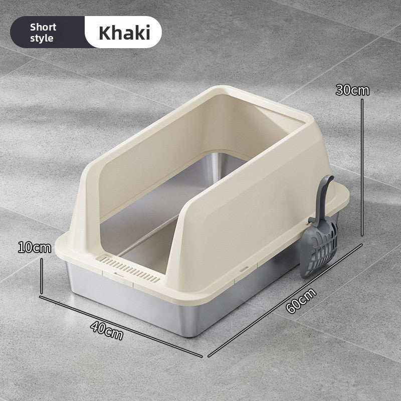 High-Fence Stainless Steel Cat Litter Box