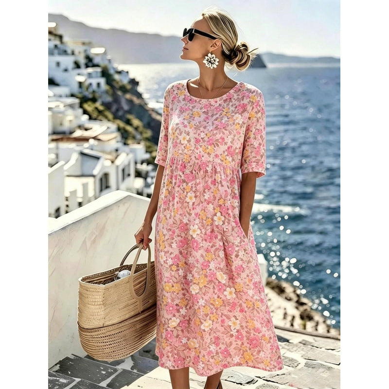 Women's Loose Fit Floral Print A-Line Dress
