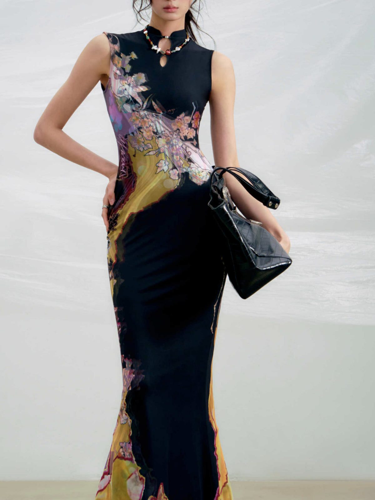 Women's Chinoiserie Print Cheongsam Dress