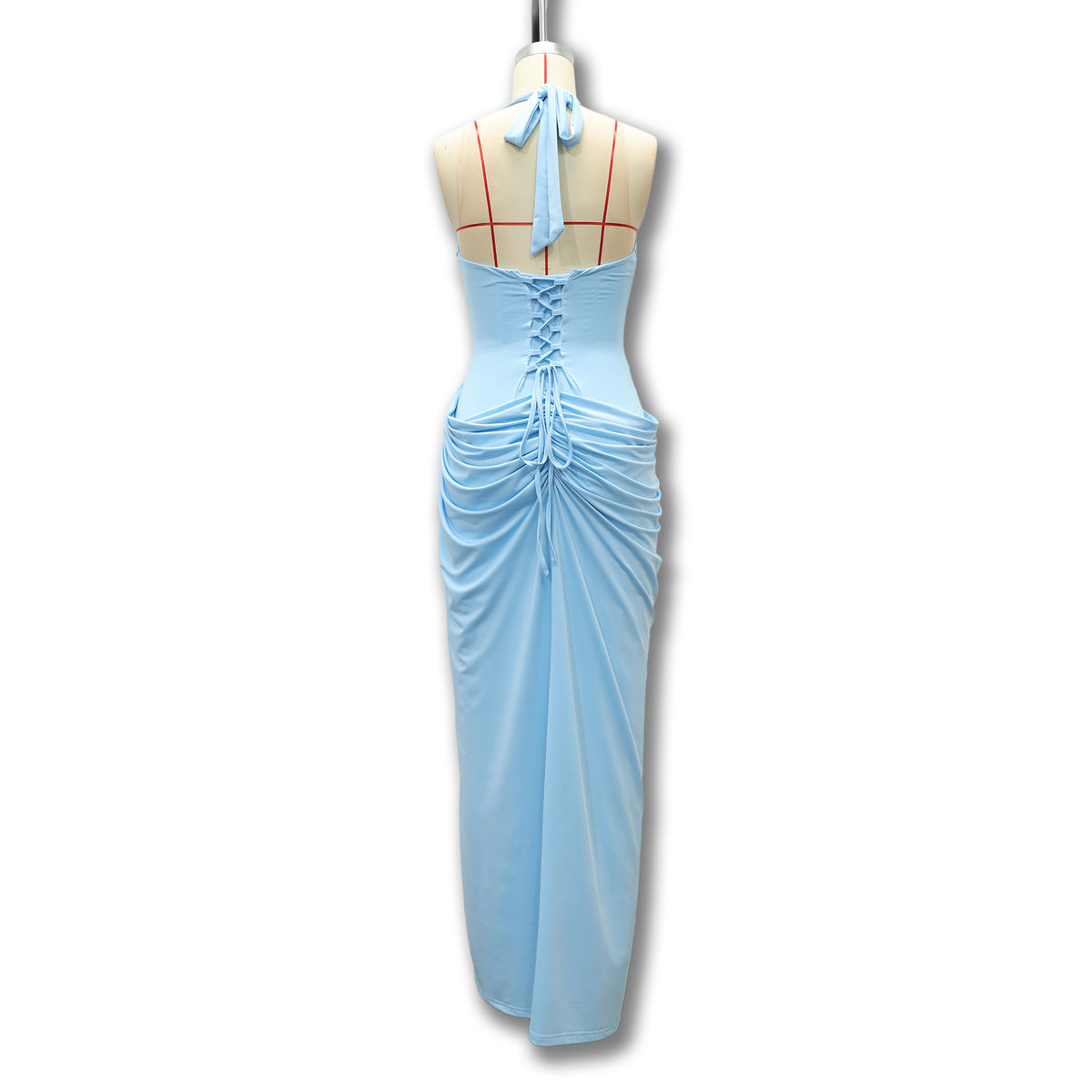 Women's Halter V-Neck Pleated Bodycon Dress