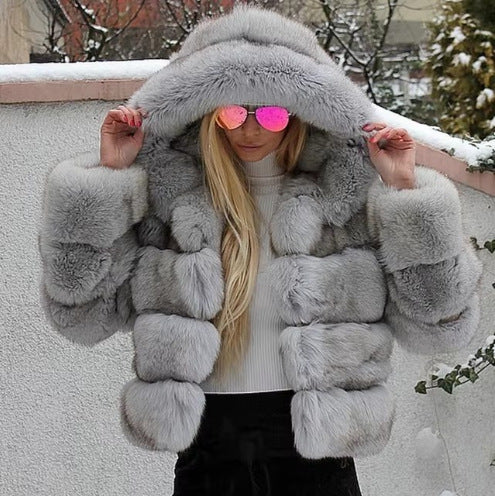 Women's Hooded Faux Fur Coat