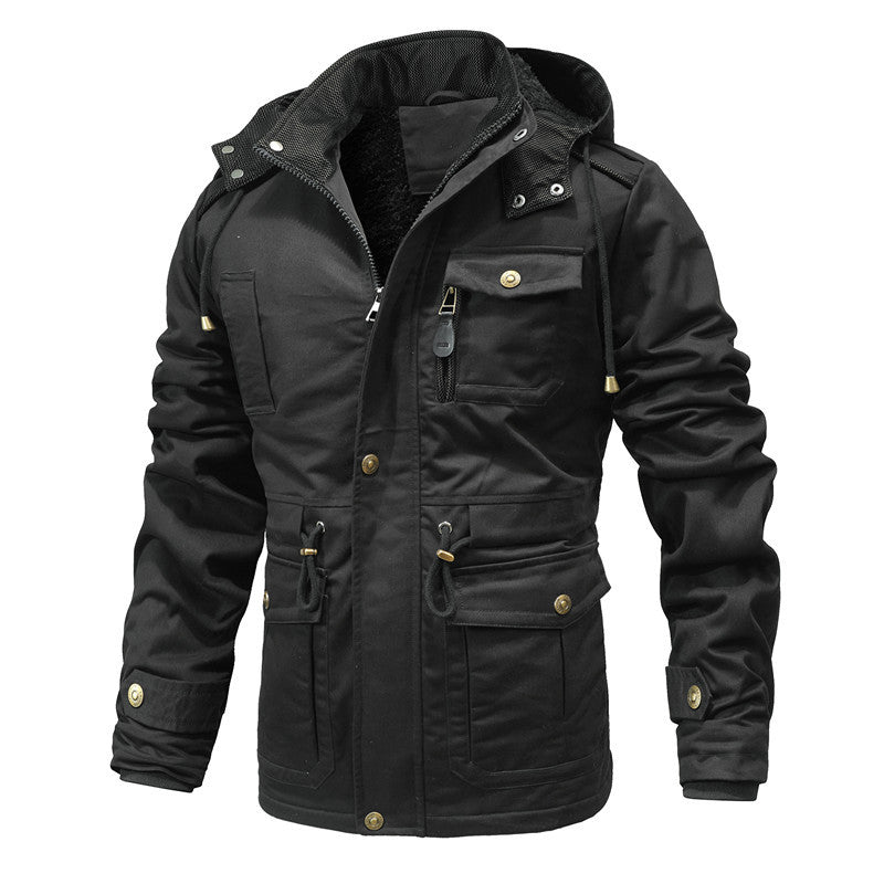 Men's Washed Cotton Velvet-Lined Coat