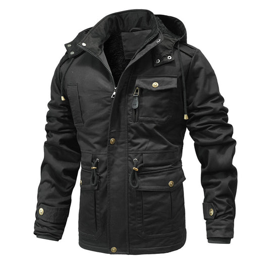 Men's Washed Cotton Velvet-Lined Coat