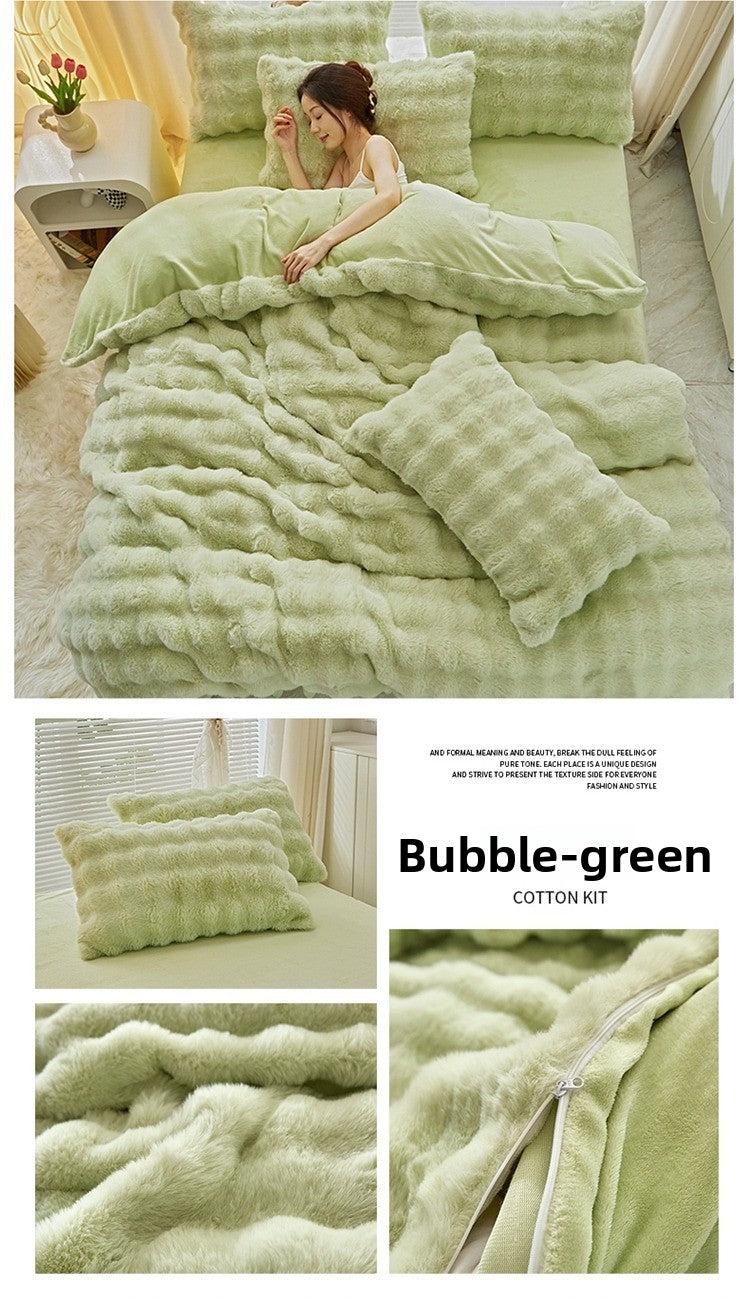 Rabbit Fur Plush Thickened Milk Velvet Bedding Set