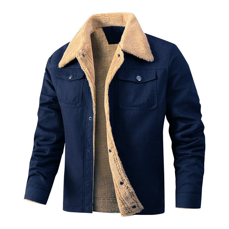 Men's Solid Color Fleece-Lined Jacket