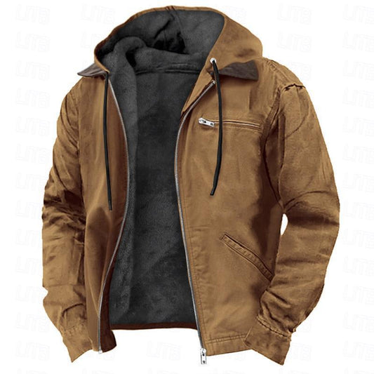 Men's Hooded Cotton Fleece-Lined Zip Jacket
