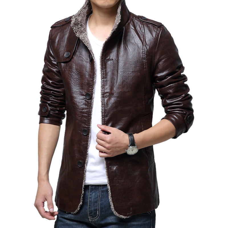 Men's Pleated Leather Winter Coat