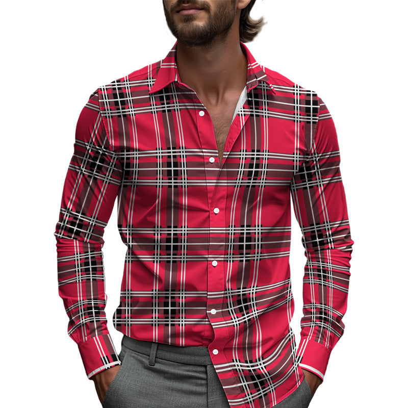Men's Printed Long-Sleeve Lapel Collar Shirt