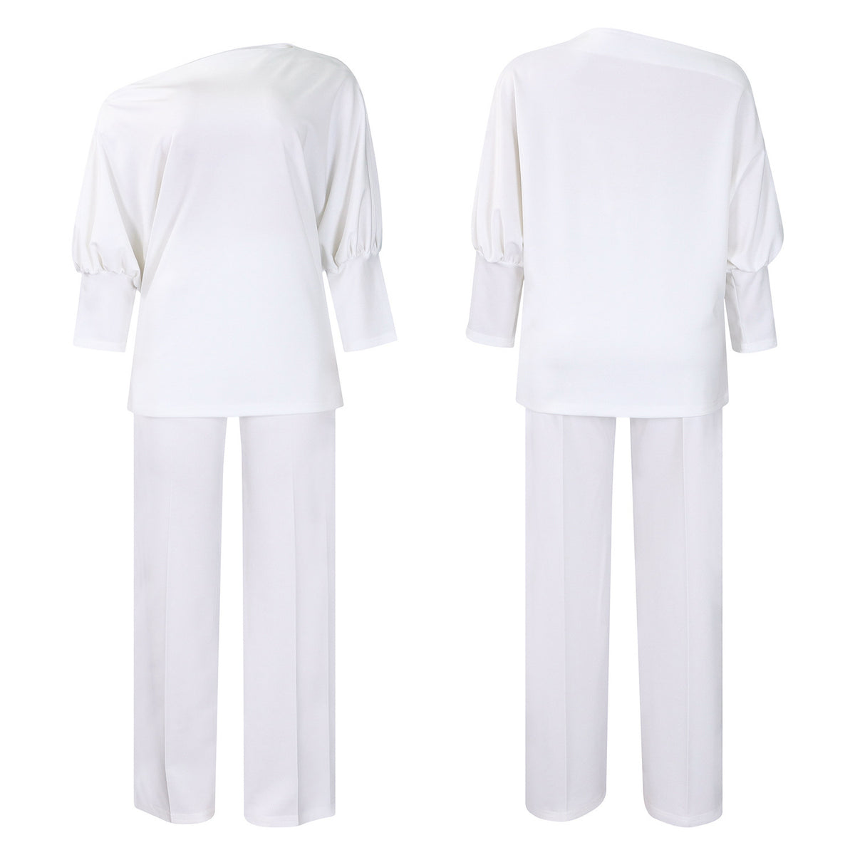 Women's Asymmetrical Neck Top and Wide-Leg Pants Set