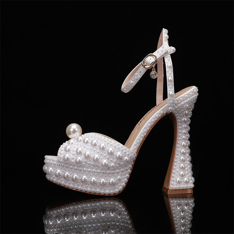 Women's Rhinestone Pearl Wedding Heels