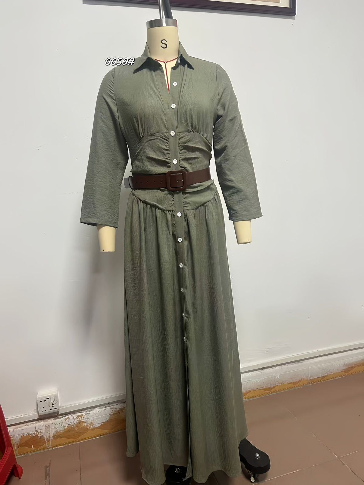Women's V-Neck Long Slit Shirt Dress