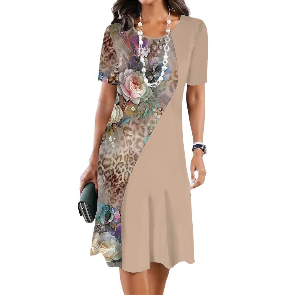 Women's 3D Floral Print Short Sleeve Princess Dress