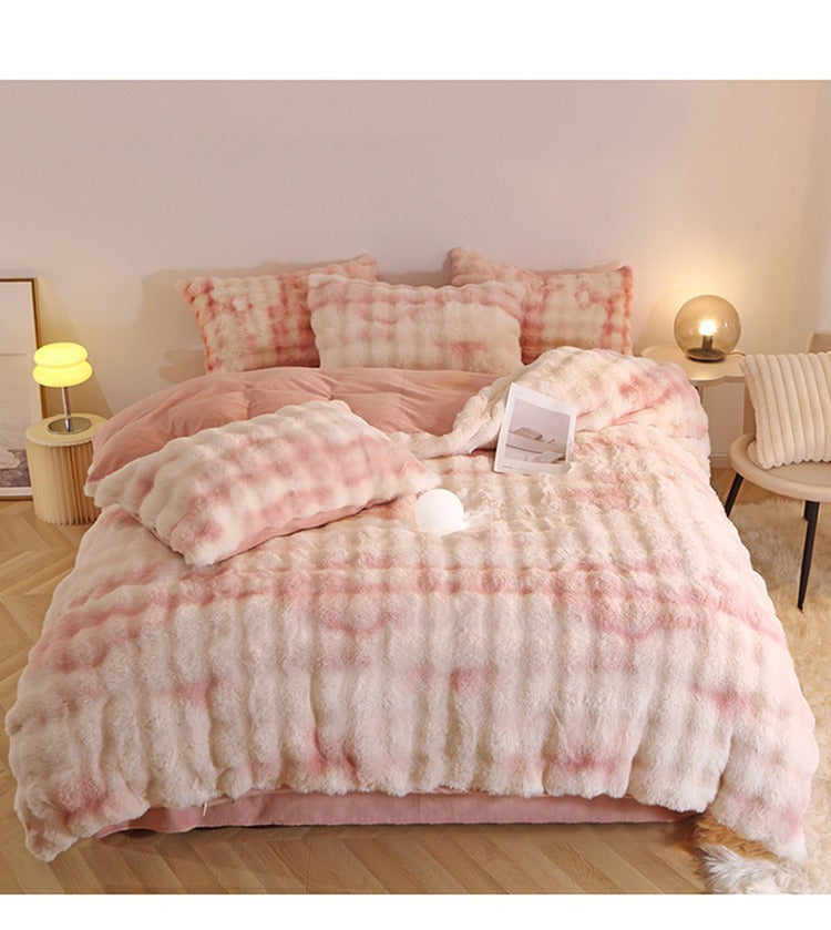 Rabbit Fur Plush Thickened Milk Velvet Bedding Set