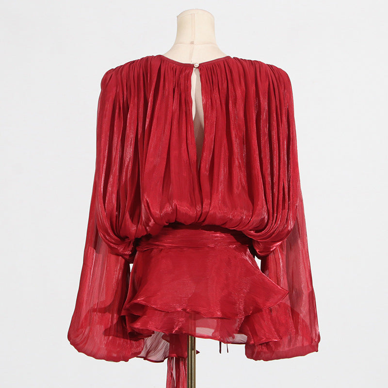 Women's Ruffled Hem Long Sleeve Dress