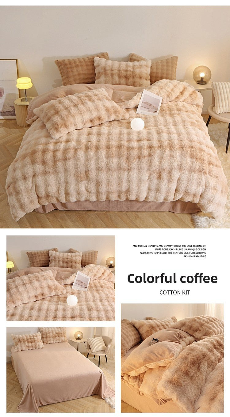 Rabbit Fur Plush Thickened Milk Velvet Bedding Set