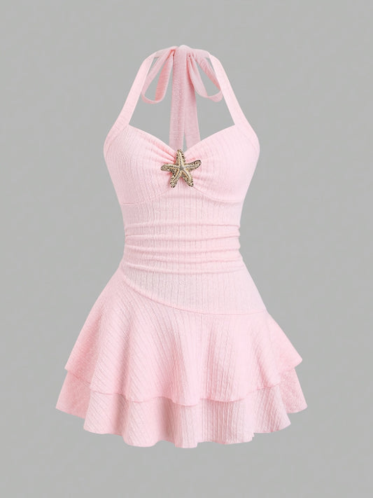 Women's Halter Neck Starfish Knitted Mini Dress