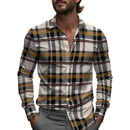 Men's Printed Long-Sleeve Lapel Collar Shirt