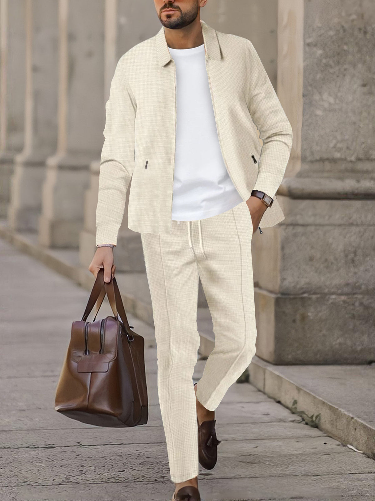 Men's Waffle Knit Zip-Up Track Suit