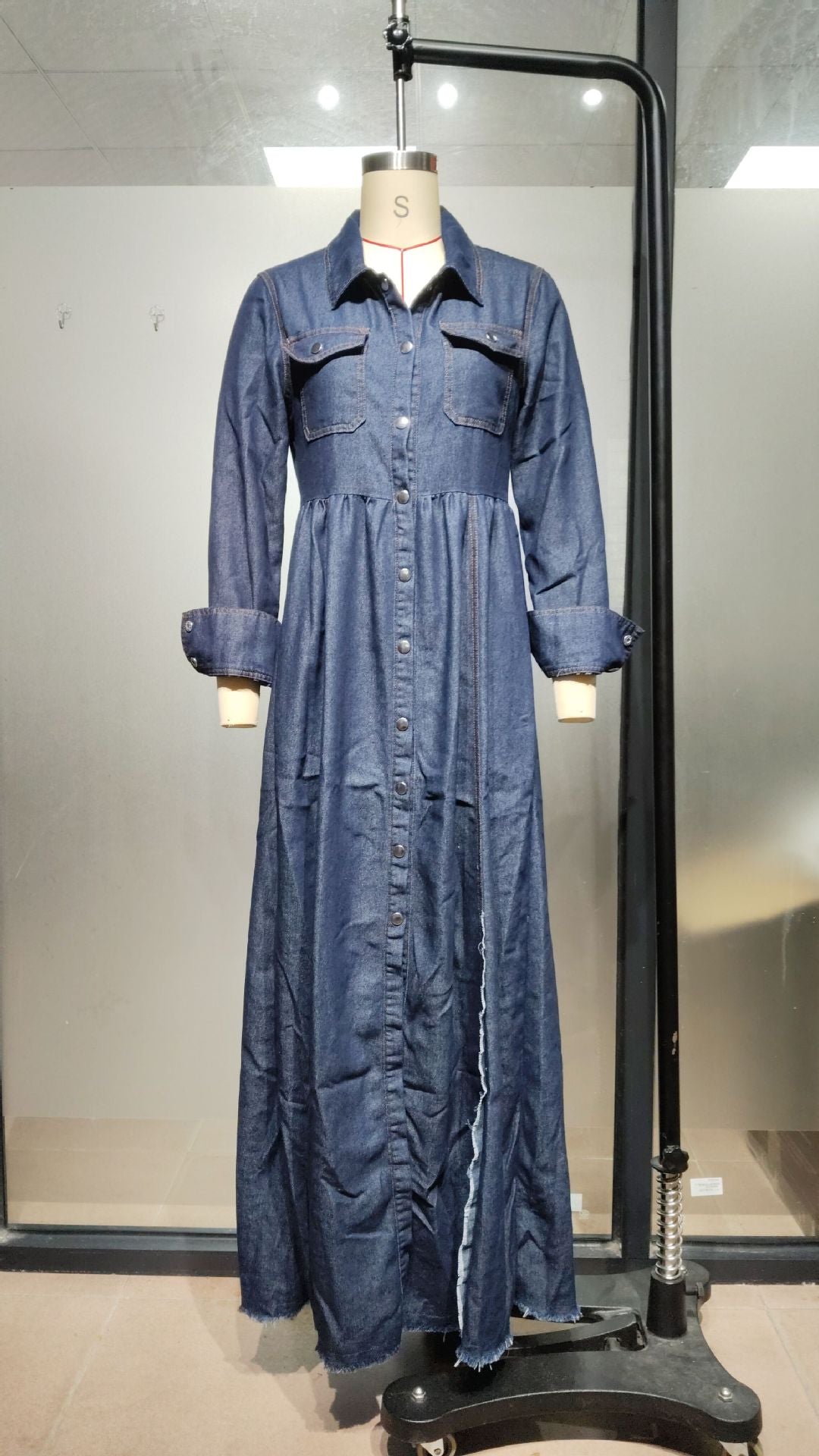 Women's Slim-Fit Vintage Long Sleeve Denim Dress