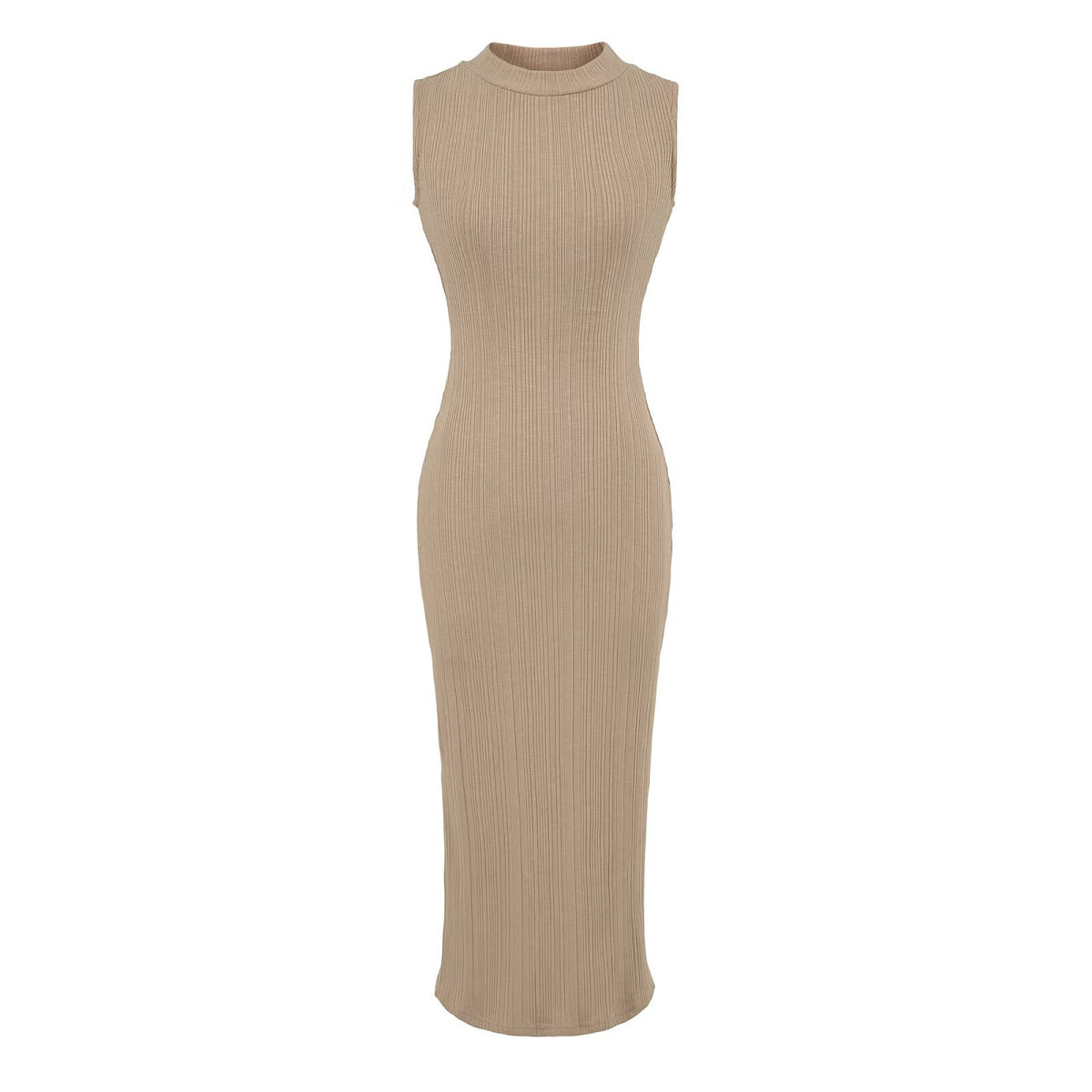 Women's Round Neck Elastic Waist Slit Dress