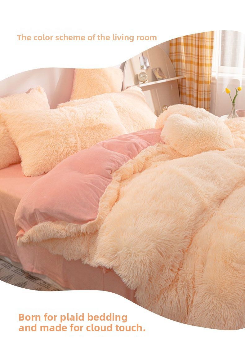 Coral Velvet Four-Piece Bedding Set