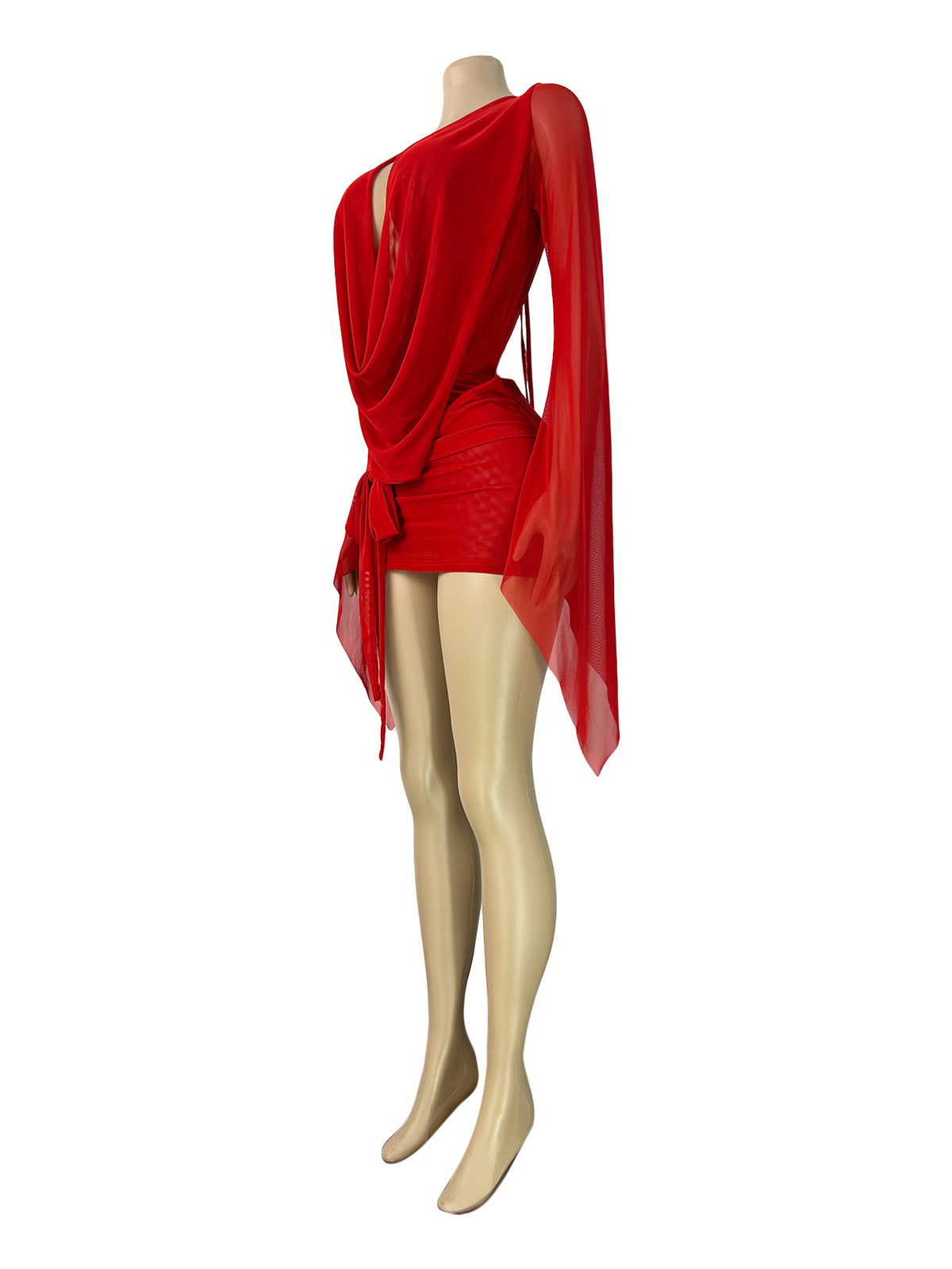 Women's Mesh Deep V-Neck Open Back Bodycon Dress