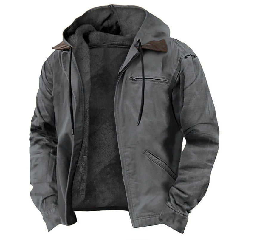 Men's Hooded Cotton Fleece-Lined Zip Jacket