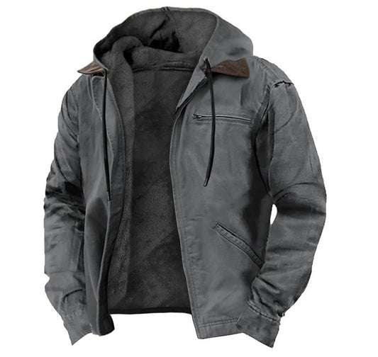 Men's Hooded Cotton Fleece-Lined Zip Jacket