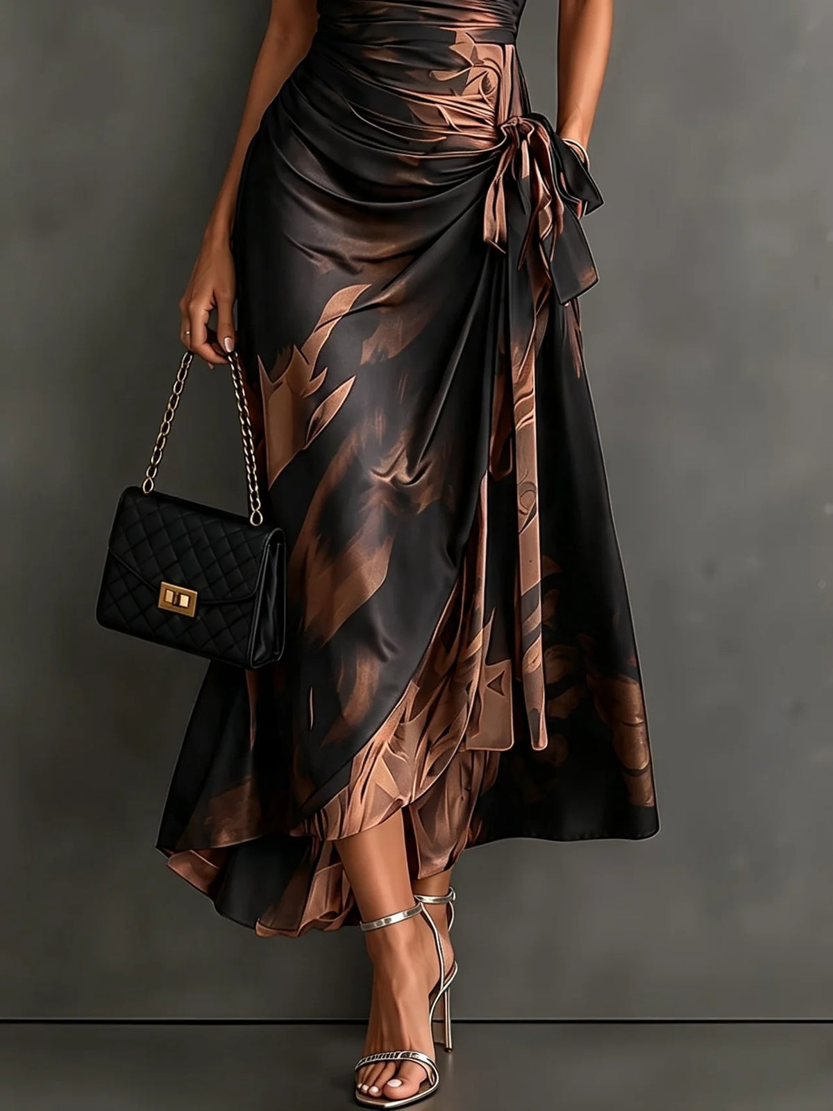 Women's Ink Print Wrap Dress with Collar
