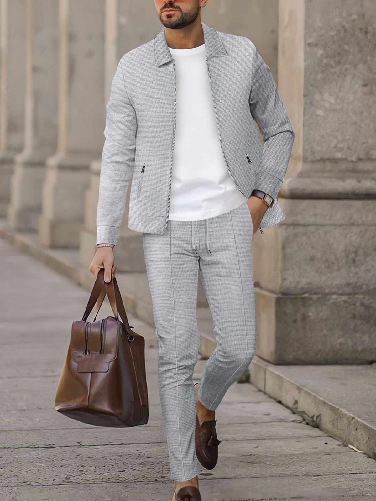 Men's Waffle Knit Zip-Up Track Suit