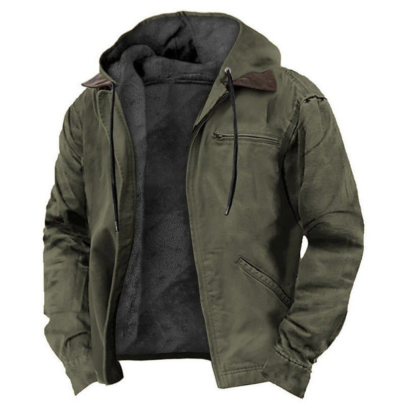 Men's Hooded Cotton Fleece-Lined Zip Jacket