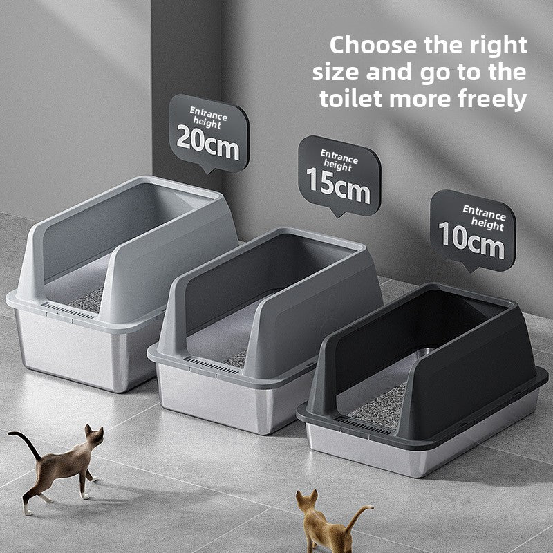 High-Fence Stainless Steel Cat Litter Box