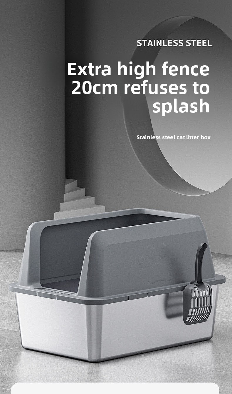 High-Fence Stainless Steel Cat Litter Box
