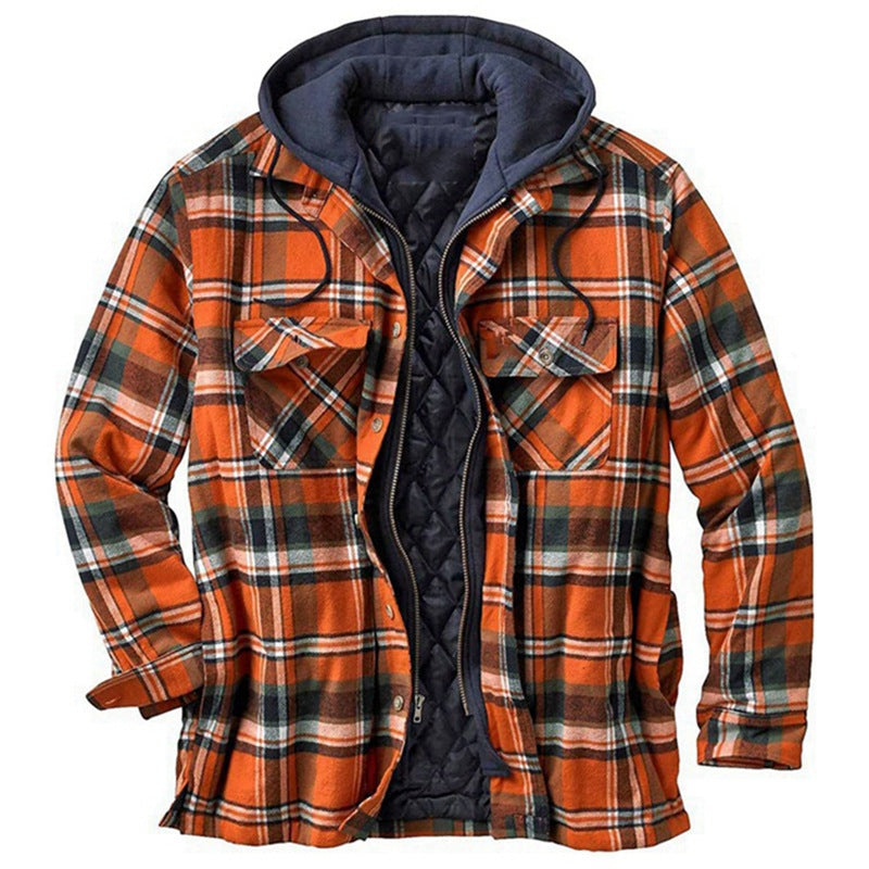Men's Plaid Hooded Quilted Jacket