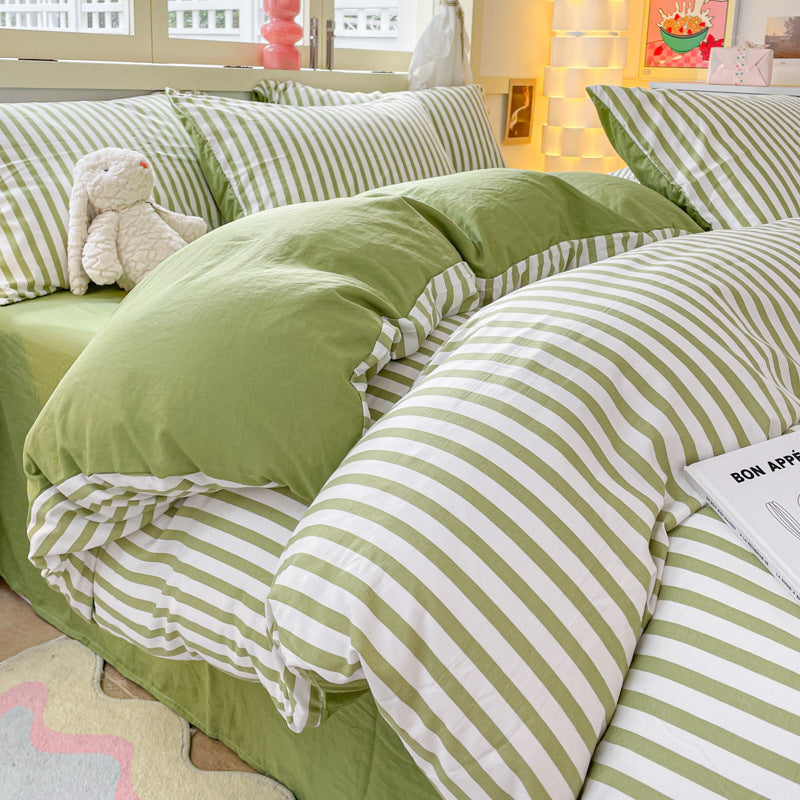 Striped Student Dorm Bedding Set