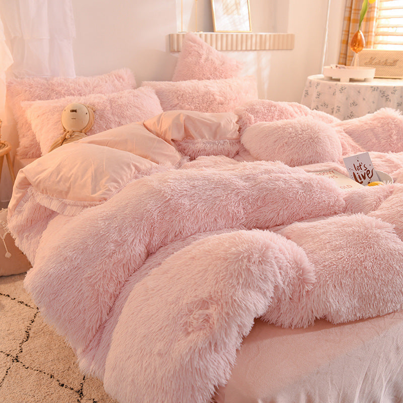 Coral Velvet Four-Piece Bedding Set