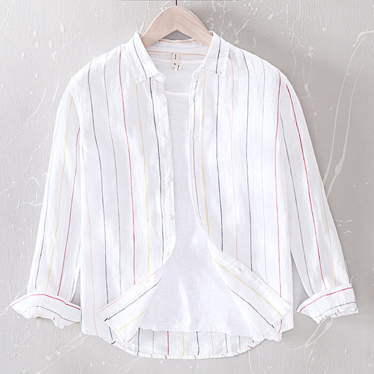 Men's Striped Long Sleeve Linen Casual Shirt