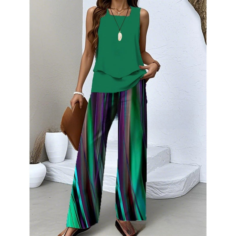 Women's Sleeveless Floral Print Tank Top and Pants Set