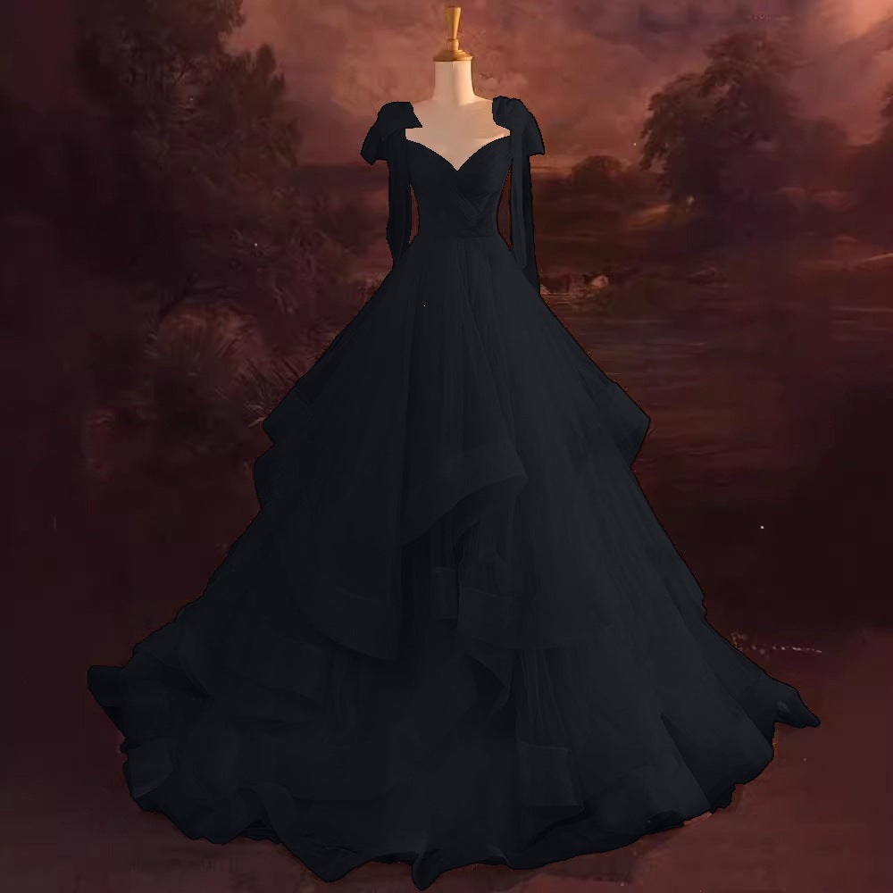French A-Line Formal Evening Gown in Black