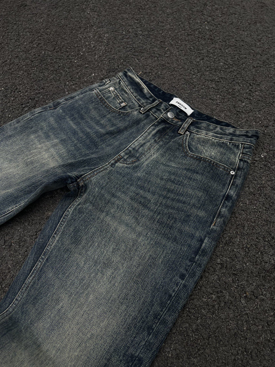 Vintage Washed Denim Pants with Slightly Flared Design