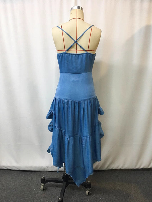 Women's Vintage Western Style Ruffled Midi Dress