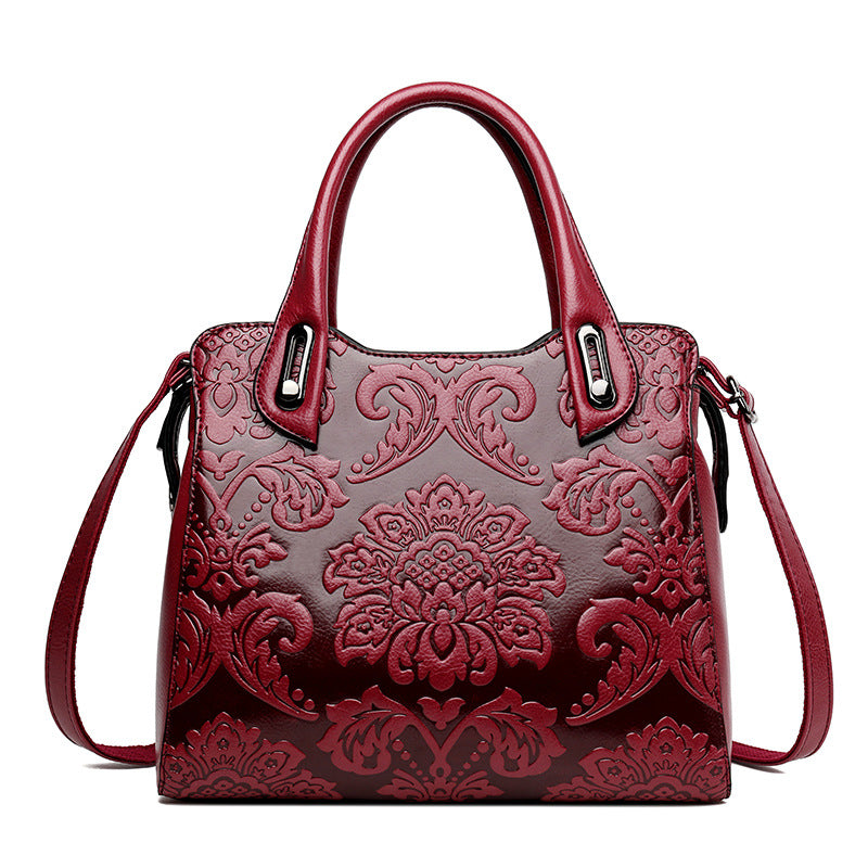 Embossed Floral Crossbody Bag in Burgundy