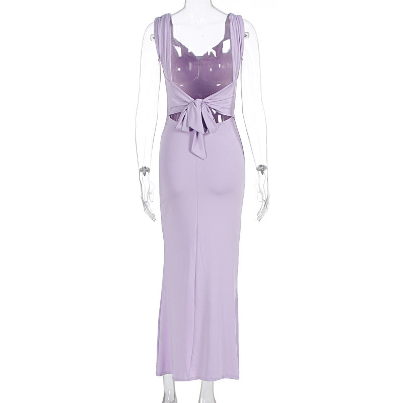 Women's Sleeveless Backless Lace-Up Dress with Side Slit