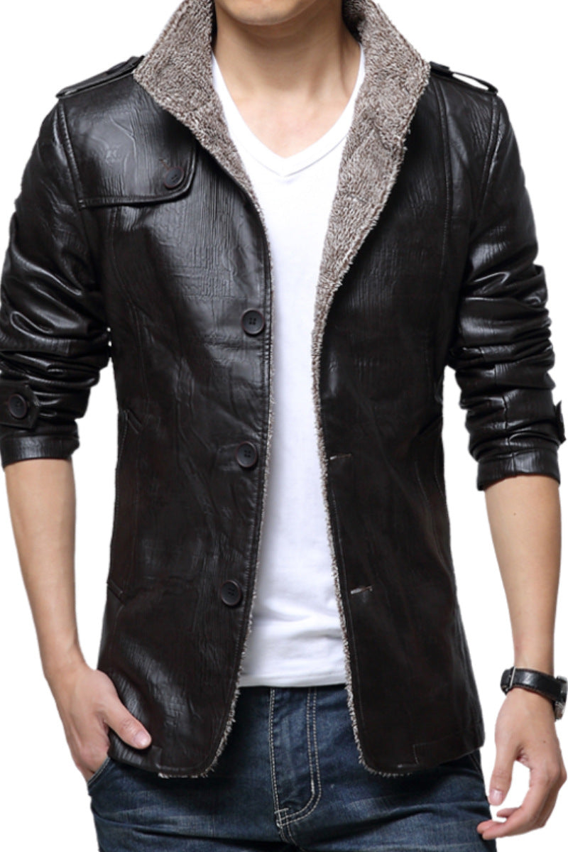 Men's Pleated Leather Winter Coat