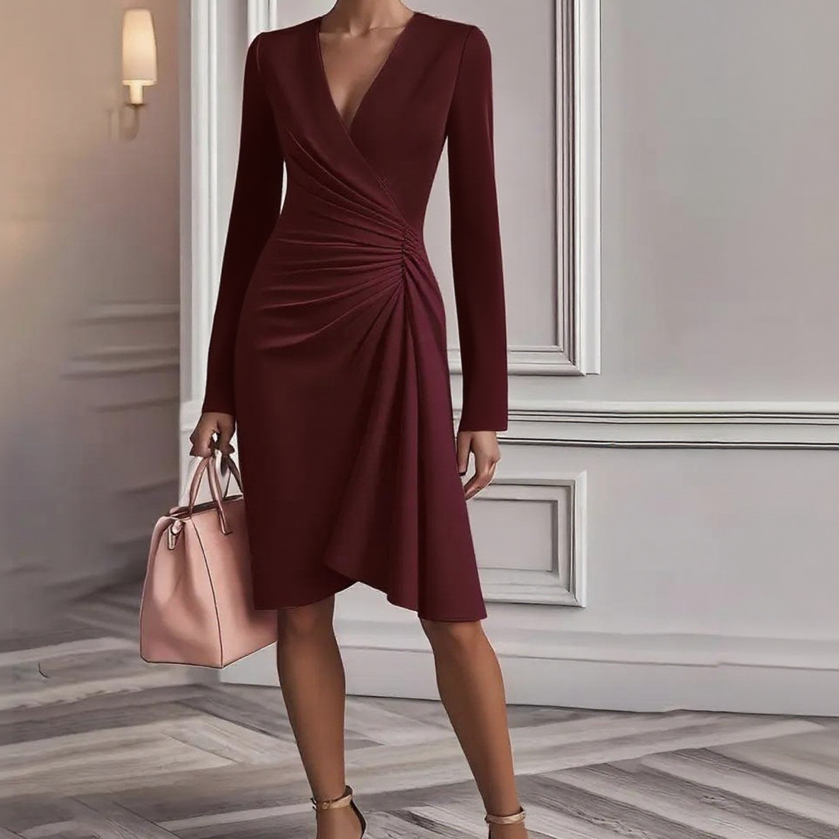 Women's Long Sleeve V-Neck Dress