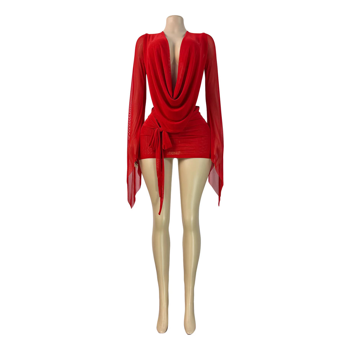 Women's Mesh Deep V-Neck Open Back Bodycon Dress