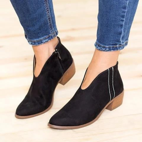 Suede Chunky Heel Ankle Boots with Leopard Print